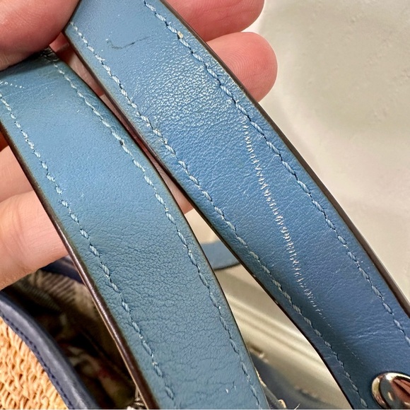 Coach Legacy Vintage Straw Tote in Natural with Navy Leather Trim and Turnlock - Picture 14 of 17